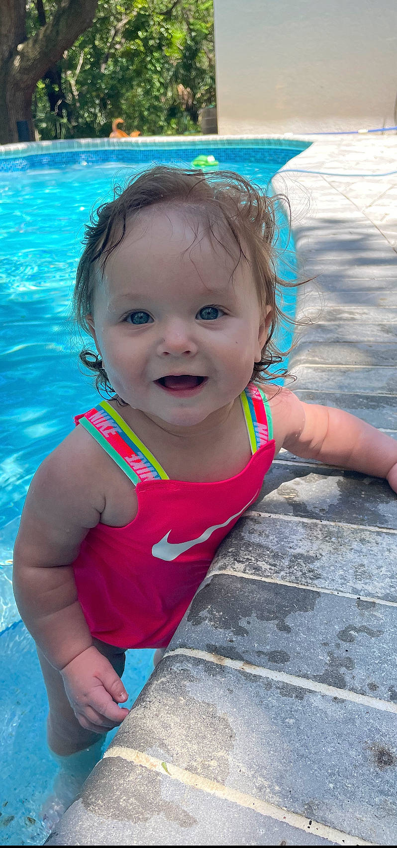 Bexley is registered to the contest to win money with this photo: azure, baby, baby_products, baby_toddler_clothing, bathing, blue, cheek, chest, child, fun, happy, head, leisure, person, personal_protective_equipment, recreation, skin, smile, swimming_pool, toddler