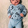 Amir is registered to the contest to win money with this photo: baby, child, smiling, mickey_mouse, pajamas, blue_clothing, socks, lying_down, blanket, cute, infant, happy, face, person, indoors, soft_texture, cozy, sleepwear, newborn, portrait