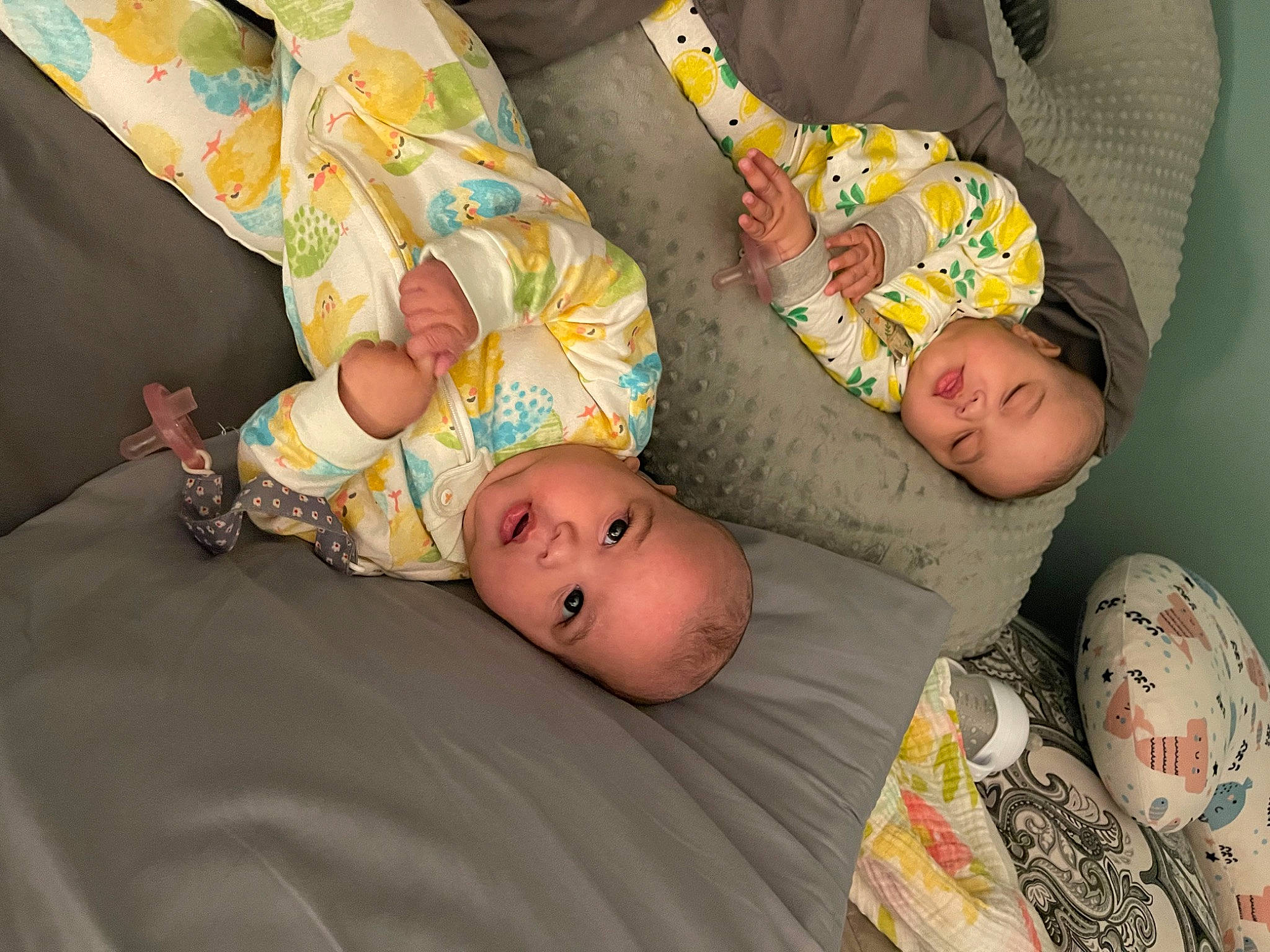 Makayla And Mckenzie joined the competition — help win amazing prizes! baby, baby_products, baby_toddler_clothing, bedding, bedtime, cheek, child, comfort, couch, fun, grass, head, linens, nap, person, room, sitting, textile, toddler, tree