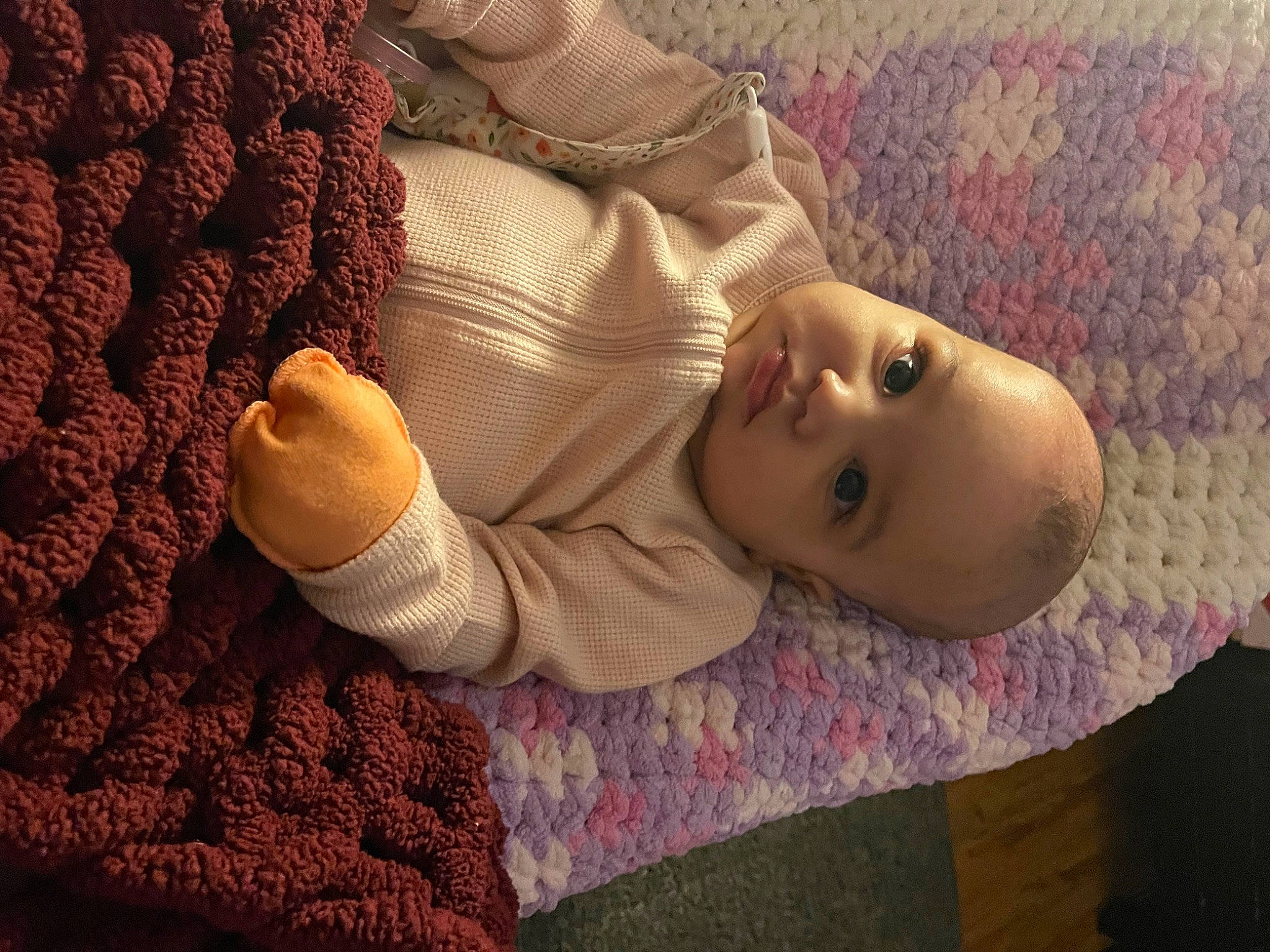 Mckenzie joined the competition — help win amazing prizes! arm, baby, baby_toddler_clothing, cheek, comfort, eye, eyelash, flooring, hand, headgear, human_body, lip, mammal, nose, person, pink, skin, sleeve, textile, toddler