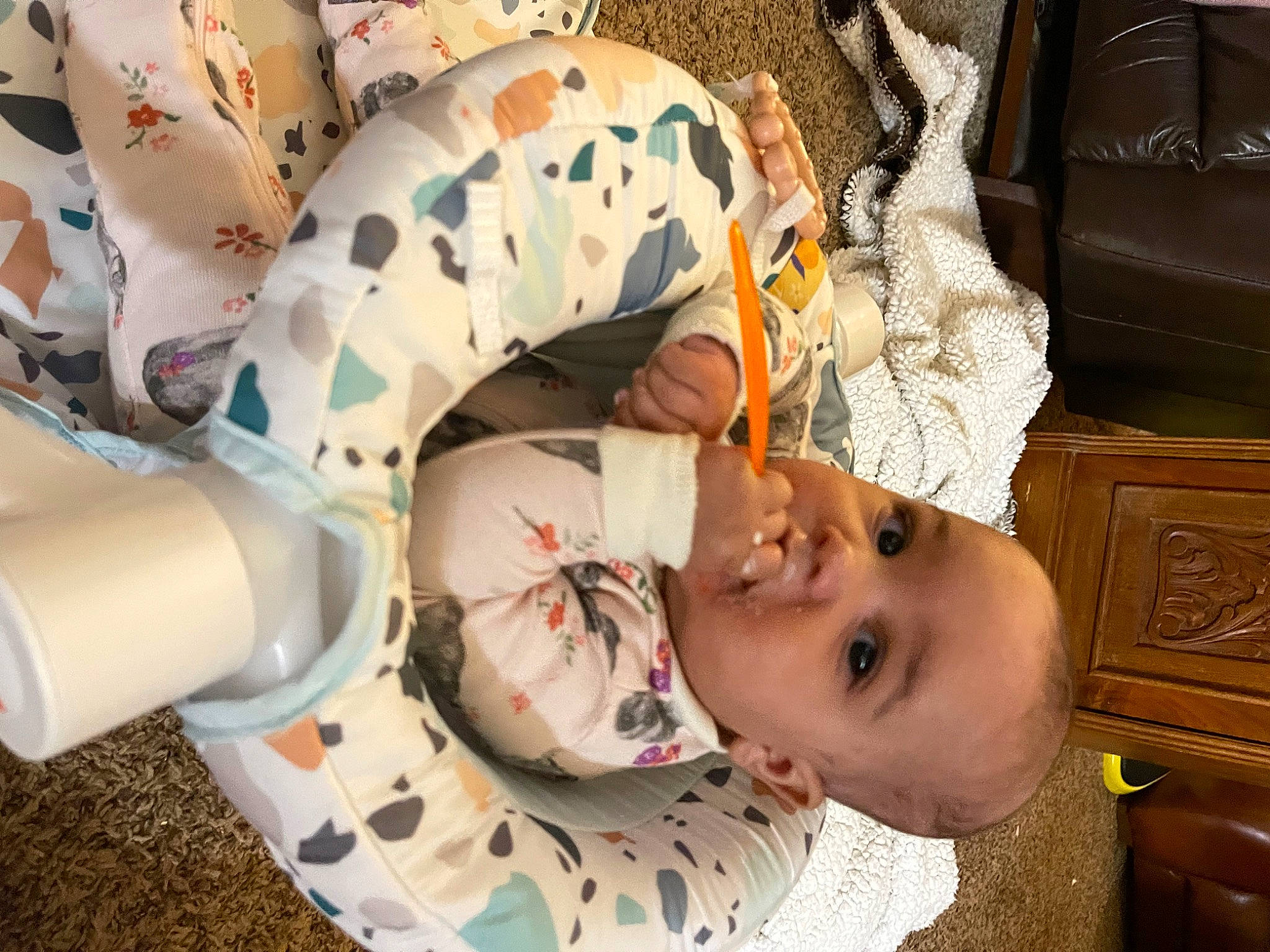 Makayla is registered to the contest to win money with this photo: baby, baby_products, baby_toddler_clothing, child, comfort, happy, linens, pattern, person, room, toddler