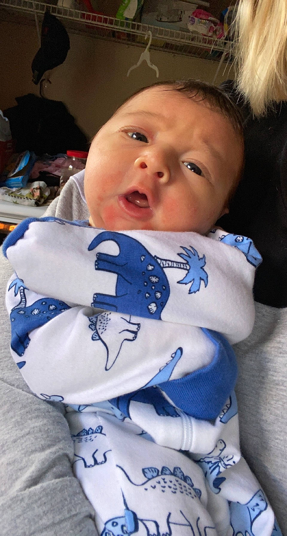 Jase is registered to the contest to win money with this photo: baby, baby_products, baby_toddler_clothing, blue, cheek, child, cool, electric_blue, eye, eyebrow, eyelash, facial_expression, happy, head, iris, mouth, person, skin, sleeve, textile