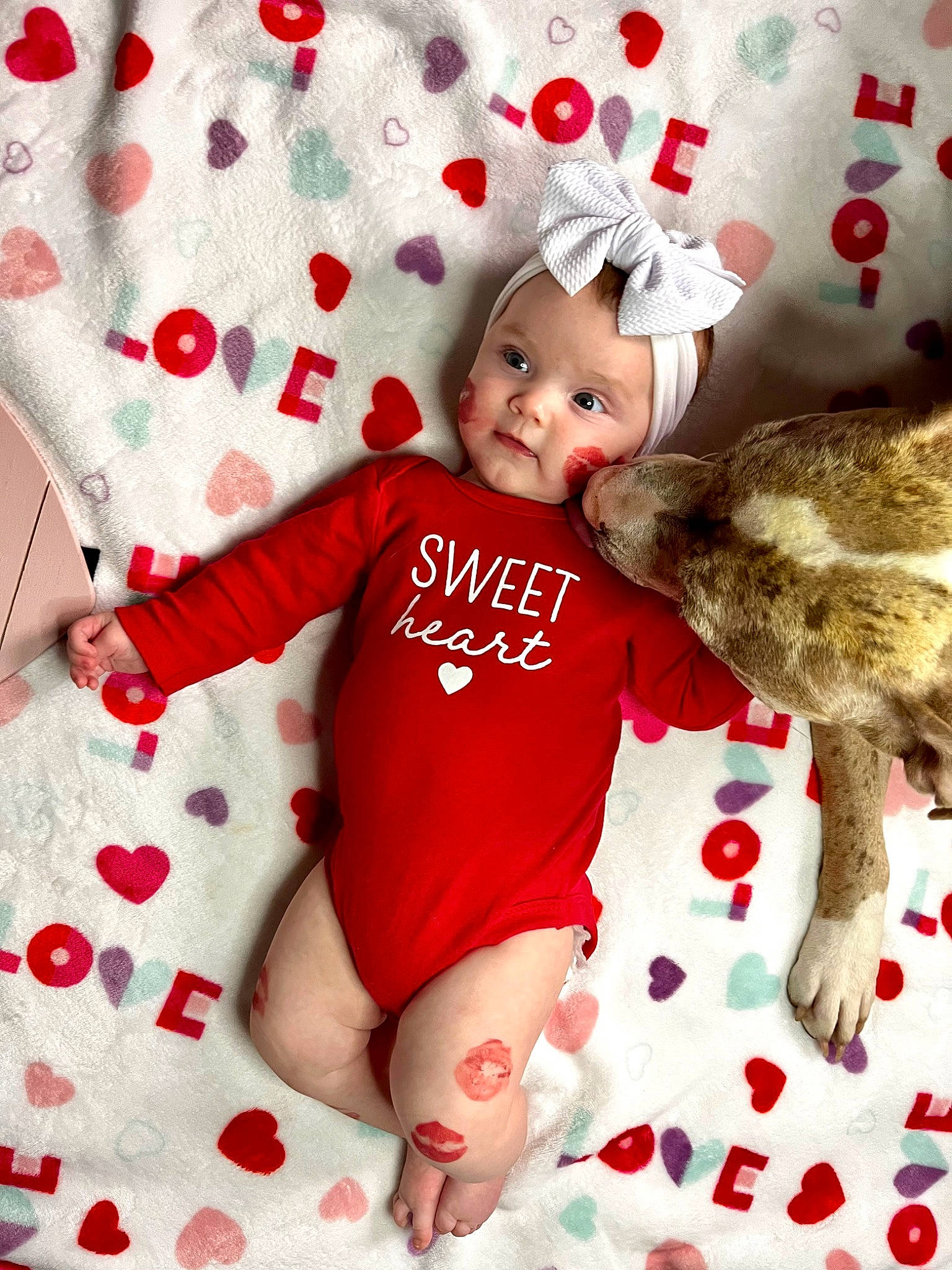 Aubree joined the competition — help win amazing prizes! baby, baby_toddler_clothing, child, costume_hat, doll, fawn, font, happy, hat, headwear, linens, pattern, person, pink, red, sleeve, sock, t_shirt, textile, toddler