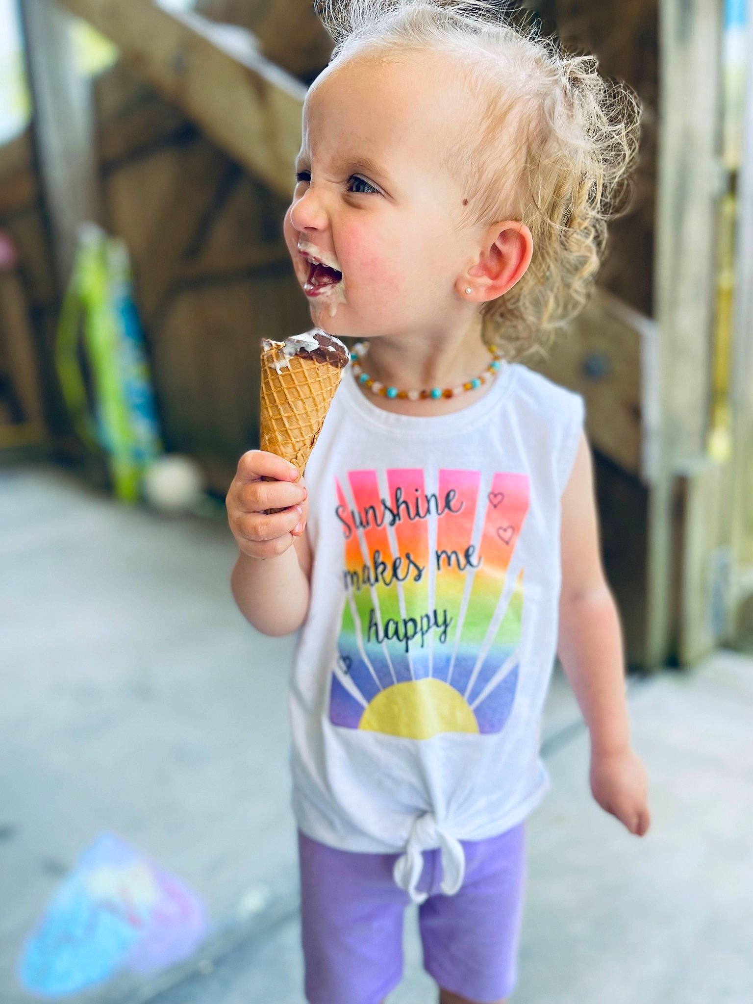 Kinslee joined the competition — help win amazing prizes! baby, baby_toddler_clothing, blond, child, drinking, face, food, frozen_dessert, fun, gelato, grass, happy, ice_cream, person, sleeve, smile, standing, summer, sweetness, t_shirt