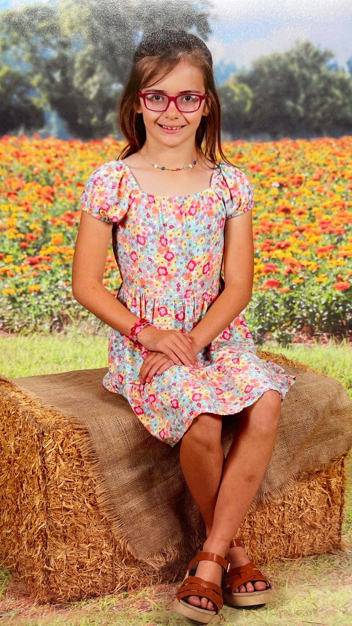 Mia joined the competition — help win amazing prizes! day_dress, dress, fashion_design, fawn, flower, grass, happy, joy, neck, one_piece_garment, orange, people_in_nature, person, pink, plant, shoulder, skin, sleeve, smile, summer