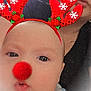 Scarlet joined the competition — help win amazing prizes! baby, face, child, reindeer_antlers, red_nose, holiday_filter, selfie, person, adult, background, close_up, cute, festive, christmas, costume, headwear, indoors, portrait, digital_filter, blurred_background