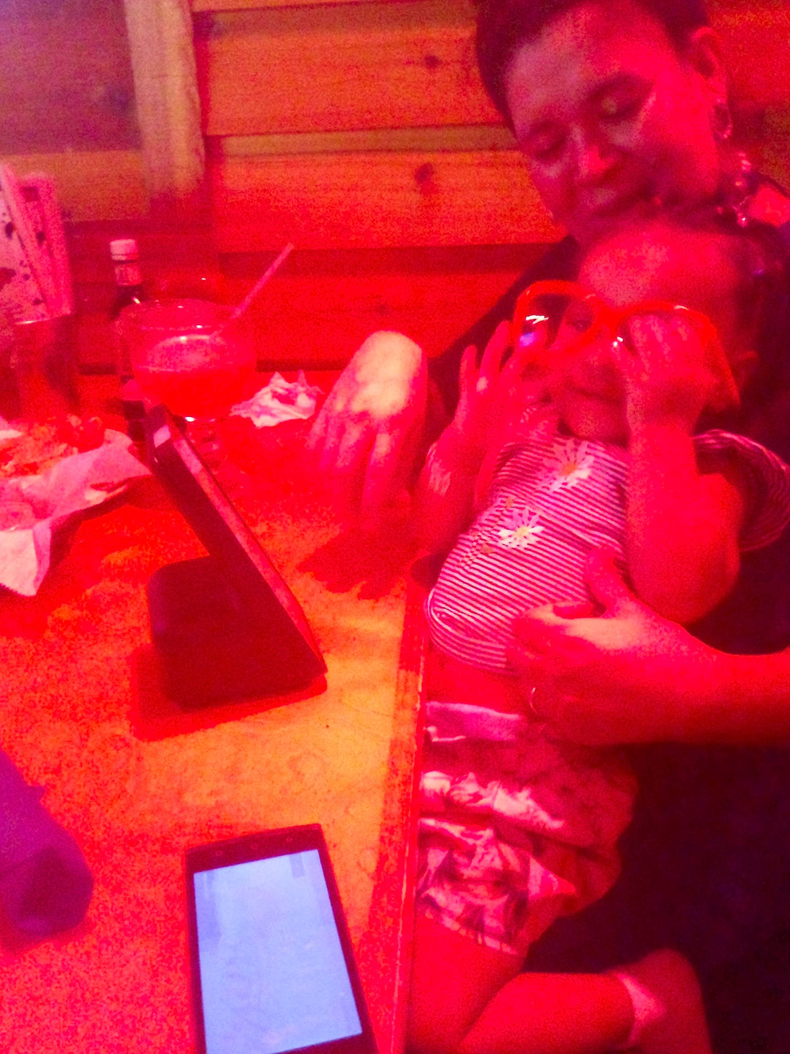 Jada is registered to the contest to win money with this photo: baby, chest, cloud, communication_device, electronic_device, finger, fun, gadget, happy, human_leg, lap, magenta, mouth, nail, person, pink, selfie, sitting, tablet_computer, thumb