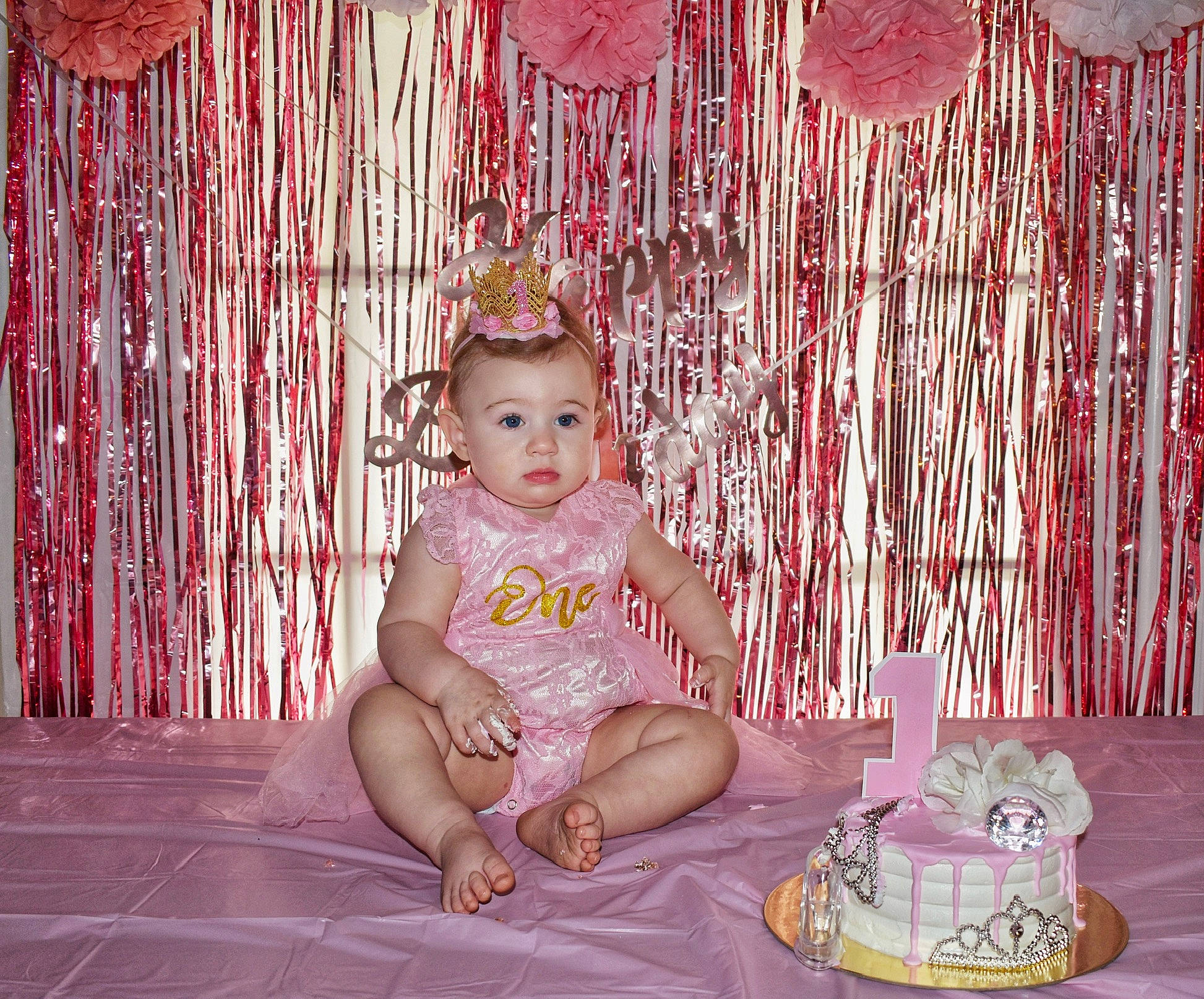 Alora joined the competition — help win amazing prizes! baby, baby_toddler_clothing, child, clothing, curtain, event, fun, happy, hat, icing, magenta, party_supply, peach, person, pink, purple, room, sitting, toddler, toy