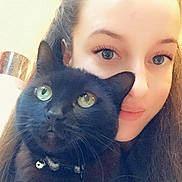 Isis participe au concours pour gagner de l'argent avec cette photo : person, cat, black_cat, pet, indoor, selfie, closeup, face, hand, fur, collar, eyes, heart_filter, cute, love, mammal, animal, portrait, feline, affection