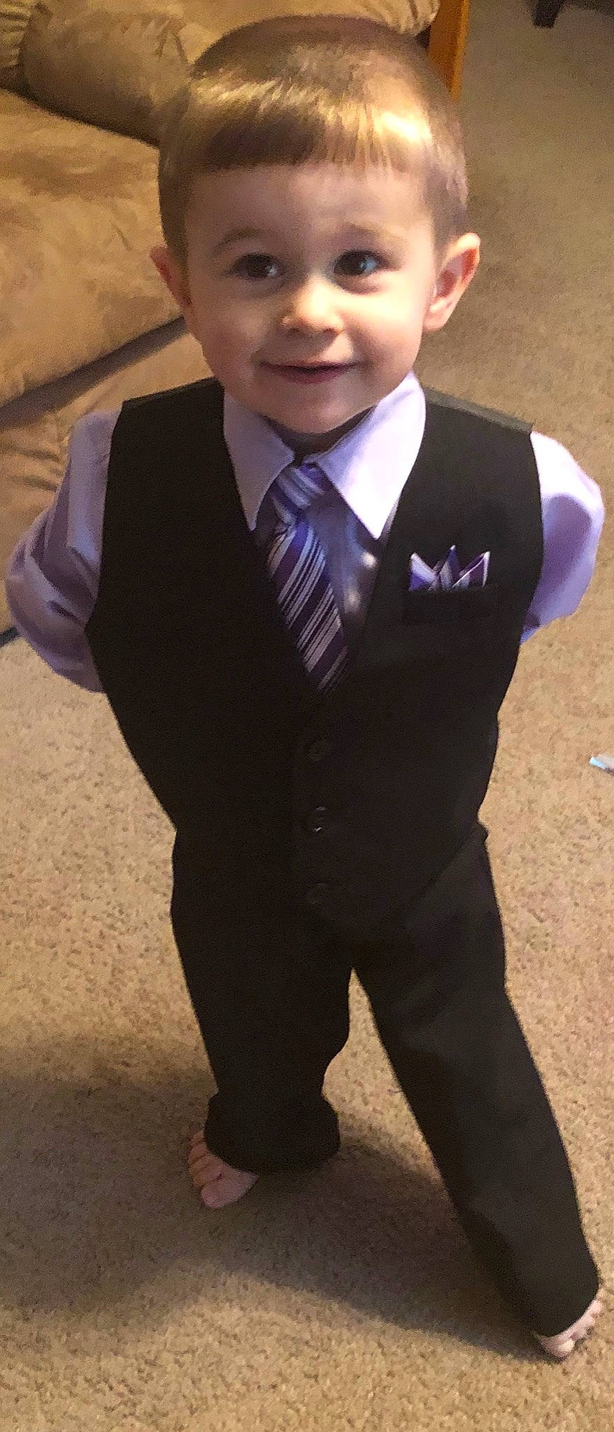 Daxton joined the competition — help win amazing prizes! blazer, bow_tie, child, formal_wear, joy, outerwear, person, school_uniform, smile, suit, tie, toddler, tuxedo, uniform, vest