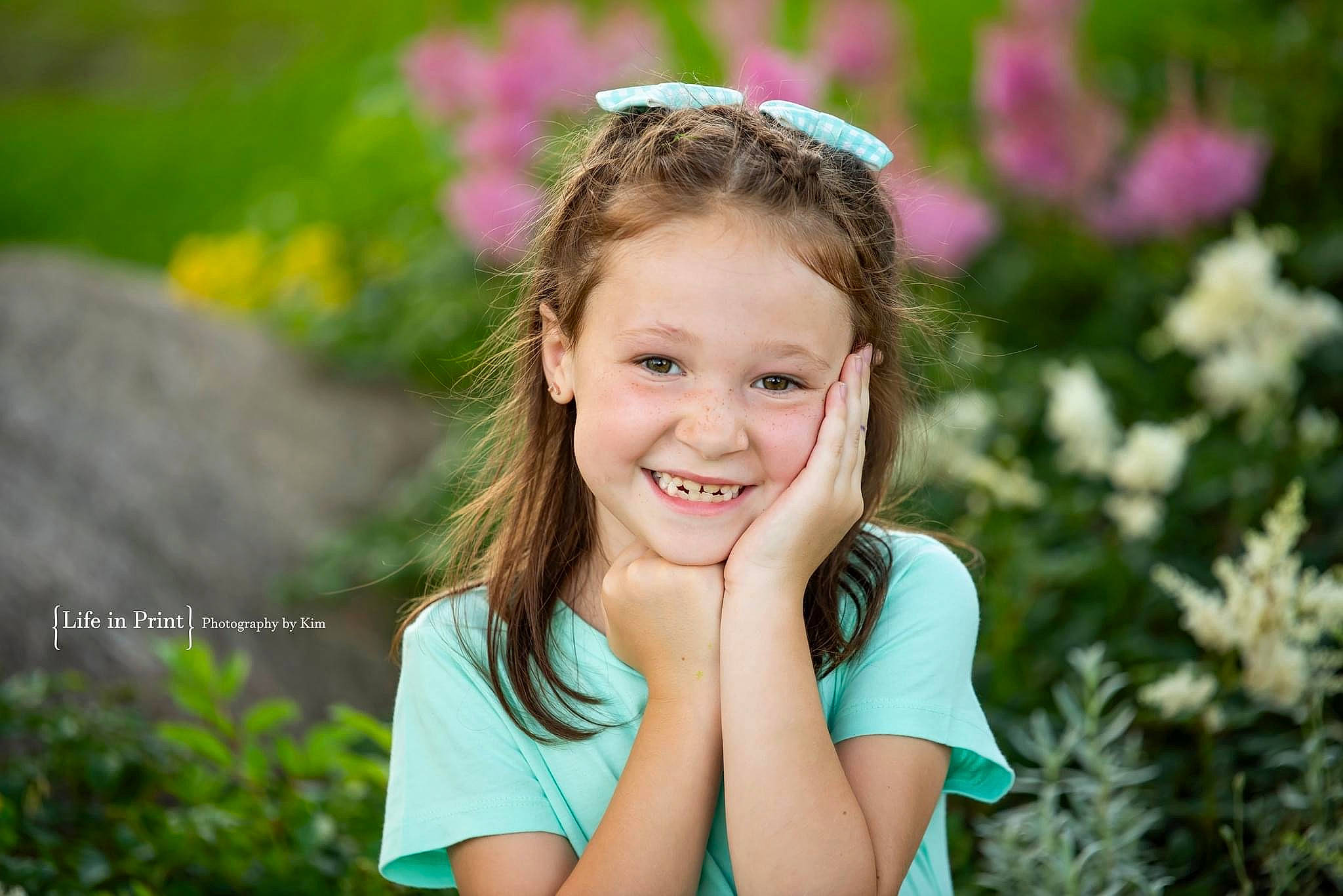 Lucy joined the competition — help win amazing prizes! brown_hair, face, flash_photography, flower, fun, grass, happy, headpiece, iris, joy, leaf, long_hair, meadow, nature, people_in_nature, person, petal, pink, plant, skin