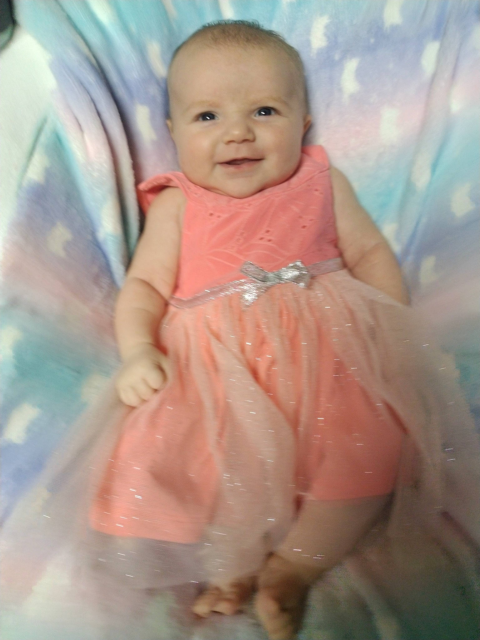 Charlee is registered to the contest to win money with this photo: baby, baby_products, baby_toddler_clothing, bathing, cheek, child, dress, eye, flash_photography, fun, happy, human_body, joy, laugh, leisure, person, pink, sitting, skin, sleeve
