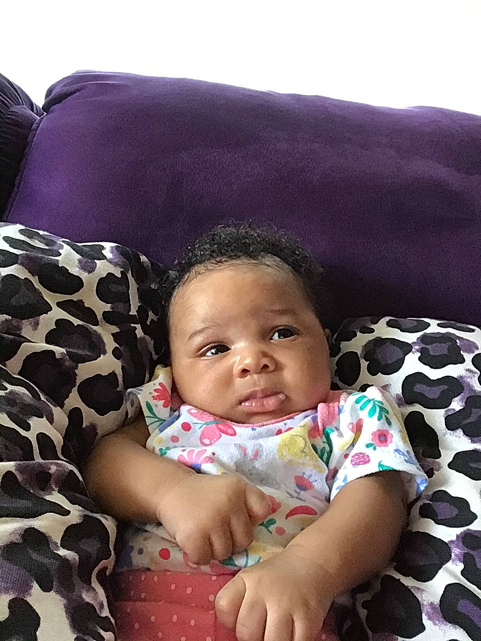 Saharah joined the competition — help win amazing prizes! baby, black_hair, cheek, child, head, person, pink, sitting, toddler