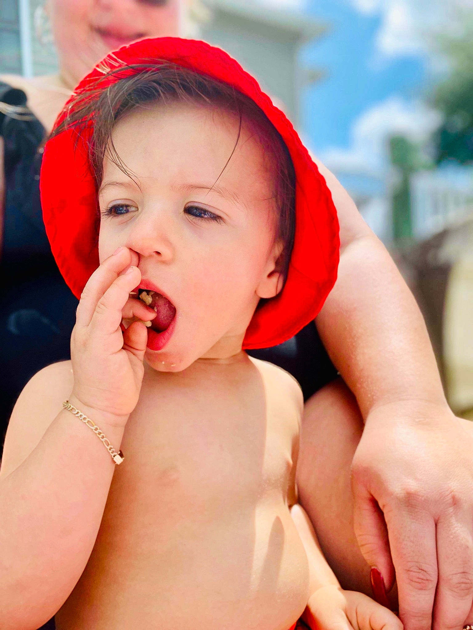 Danyer joined the competition — help win amazing prizes! baby, child, facial_expression, finger, hand, headgear, mouth, nail, person, skin, smile, toddler, yawn