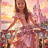 Djulia participe au concours pour gagner de l'argent avec cette photo : balcony, castle, child, fantasy, flower, girl, long_hair, magic, outdoor, pink_dress, portrait, pose, princess_dress, roses, royal, scenery, smiling, sparkles, sunset, tiara