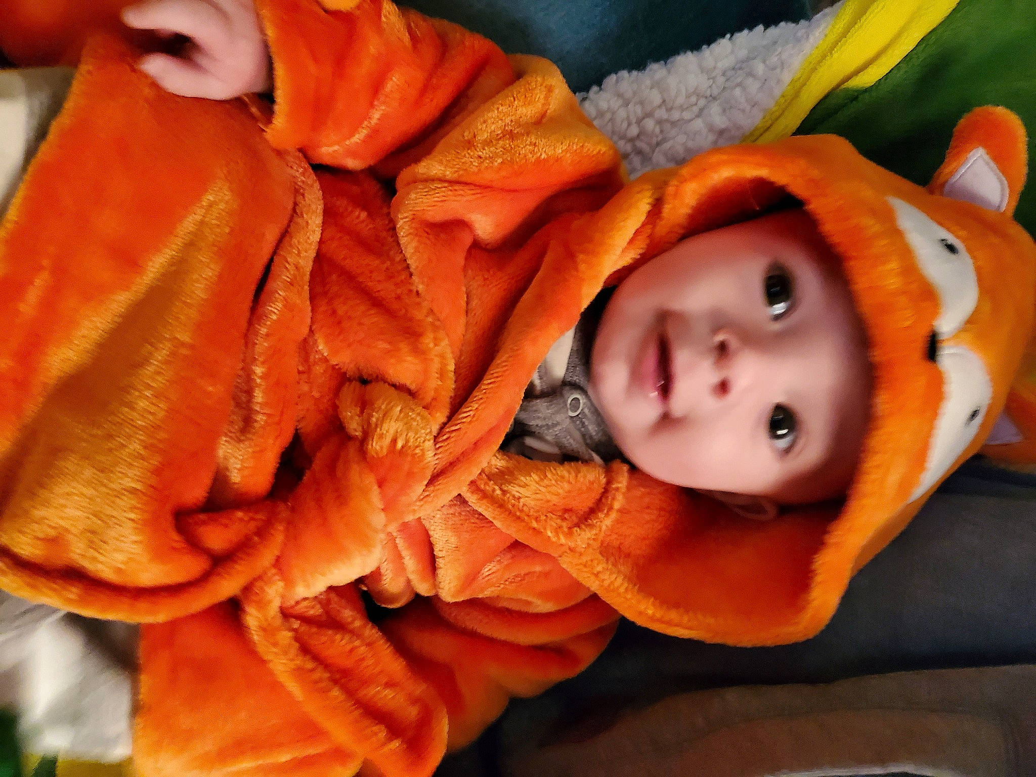 Jaxen is registered to the contest to win money with this photo: baby, child, headwear, orange, person