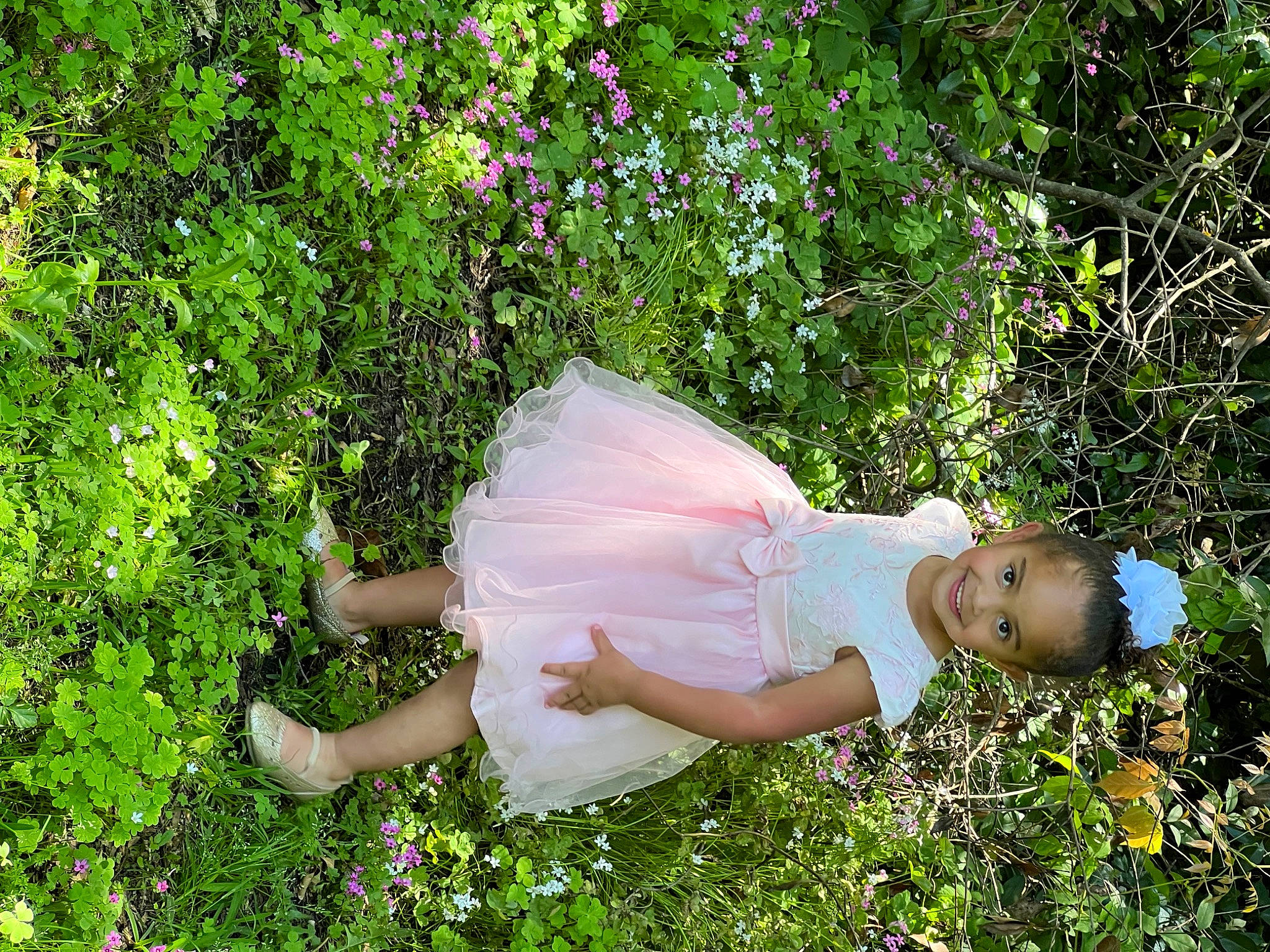 Harmony joined the competition — help win amazing prizes! baby_toddler_clothing, day_dress, flower, flowering_plant, garden, gardening, grass, grassland, groundcover, happy, human_leg, joy, meadow, people_in_nature, person, petal, plant, rose_family, shrub, thigh