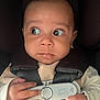 baby, child, car_seat, sensor_safe, hands, wide_eyes, curious, infant, clothing, straps, buckle, seat, closeup, portrait, young_child, sitting, cute, indoors, safety, expression
