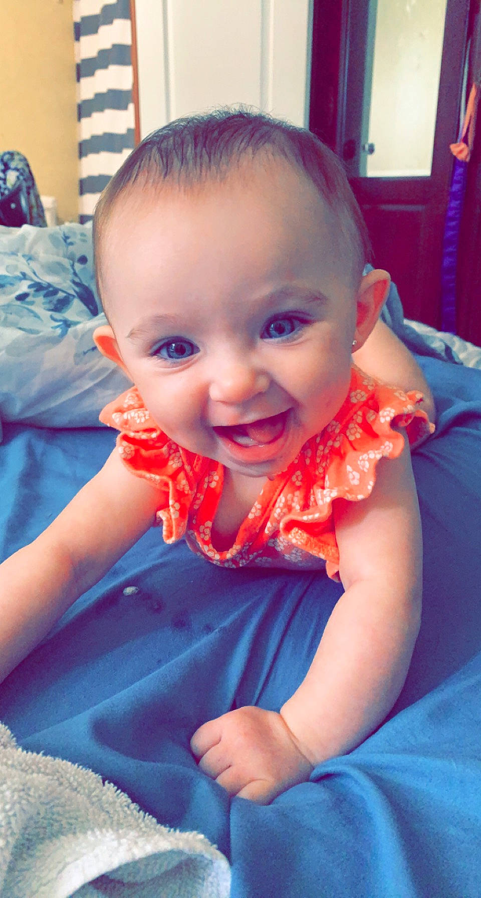 Mia Faye joined the competition — help win amazing prizes! baby, baby_toddler_clothing, blue, cheek, child, chin, electric_blue, finger, fun, happy, iris, lip, mouth, neck, nose, person, pink, purple, skin, smile