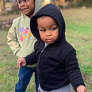 Luca joined the competition — help win amazing prizes! casual_clothing, child, cute, friends, fun, grass, happy, hoodie, jeans, nature, outdoor, park, person, playful, portrait, smile, sneakers, tree, two_children, young