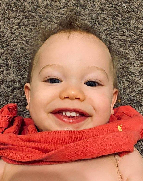 Camden is registered to the contest to win money with this photo: baby, baby_making_funny_faces, cheek, child, chin, face, facial_expression, forehead, head, joy, laugh, lip, mouth, nose, person, skin, smile, toddler