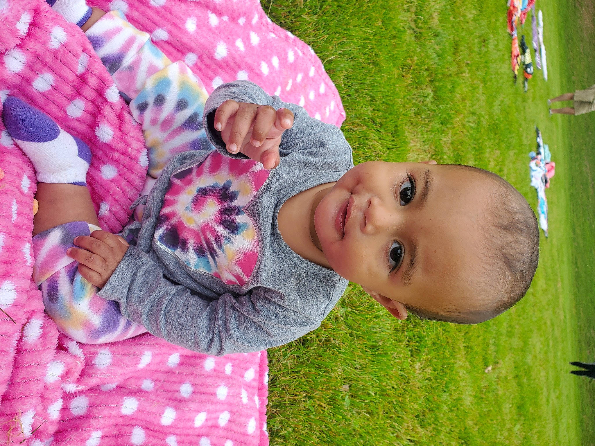 Kayeloni joined the competition — help win amazing prizes! baby, baby_toddler_clothing, child, facial_expression, fun, gesture, grass, happy, leaf, leisure, pattern, people_in_nature, person, pink, plaid, plant, product, skin, smile, toddler