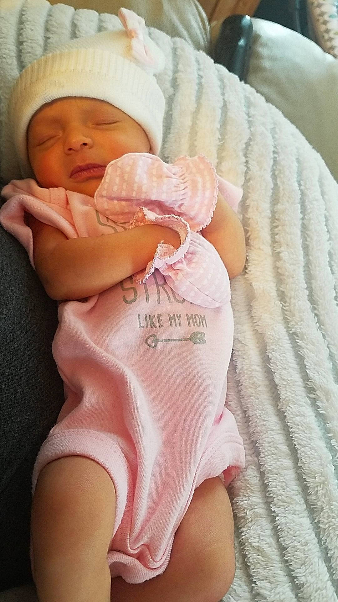 Hazel Grace is registered to the contest to win money with this photo: abdomen, baby, baby_products, baby_sleeping, birth, cheek, child, finger, headwear, leg, person, pink, skin, stomach, thigh, toddler