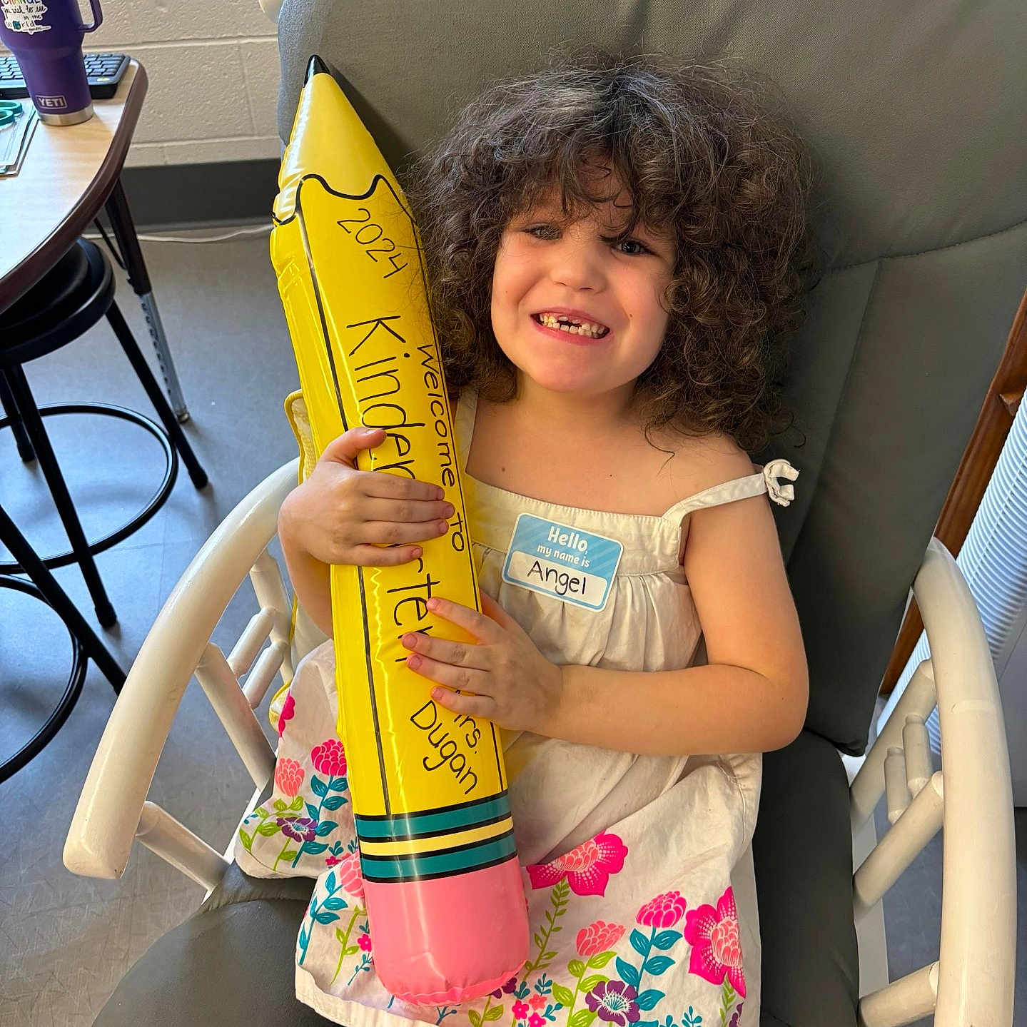 Angel joined the competition — help win amazing prizes! chair, child, cricket, cricketbat, curlyhair, cushion, face, female, furniture, girl, hair, head, homedecor, outdoors, person, photography, portrait, racket, sport, tennis
