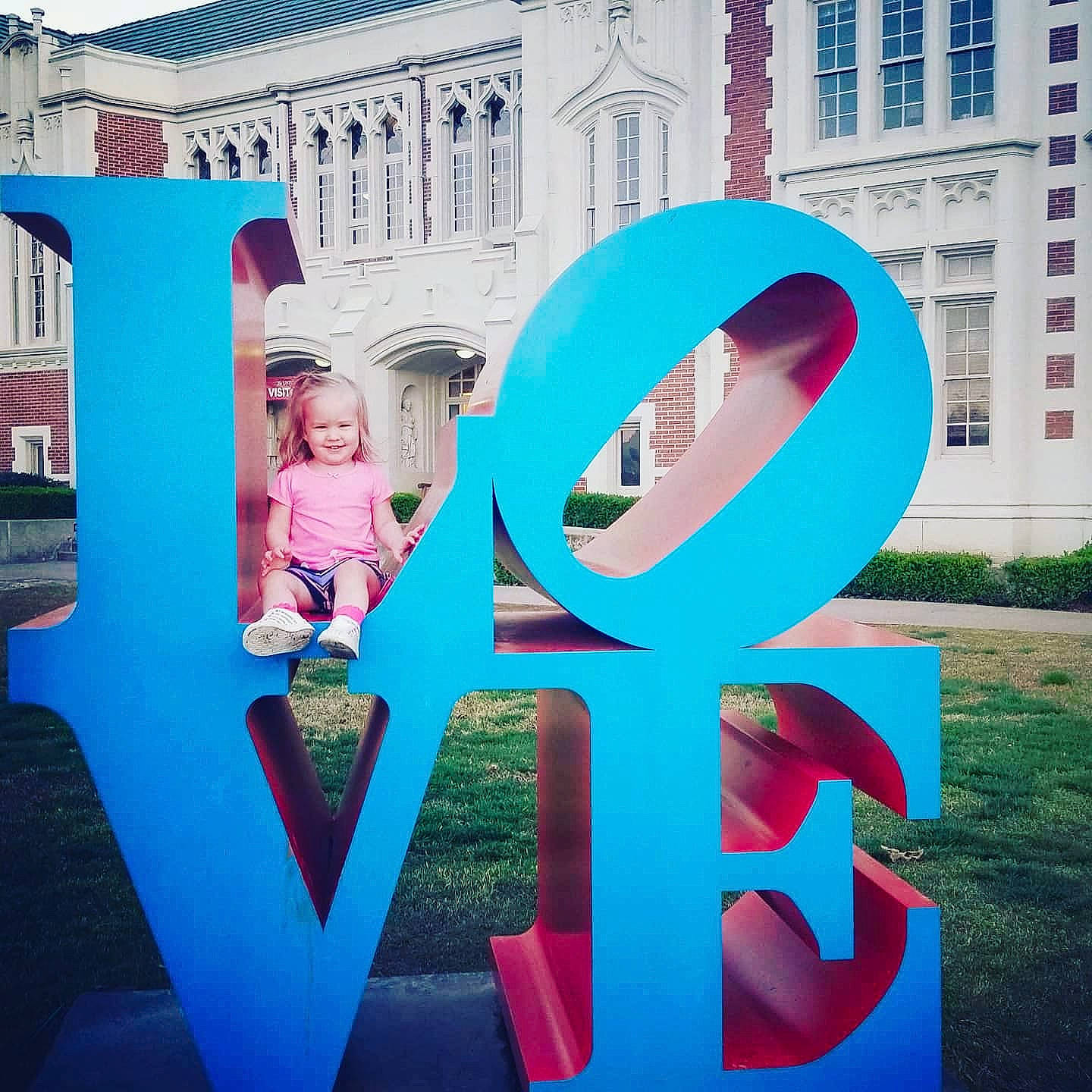 Blakelee joined the competition — help win amazing prizes! architecture, art, blue, child, cool, design, font, fun, house, illustration, joy, love, person, pink, red, reflection, sculpture, signage, sky, smile