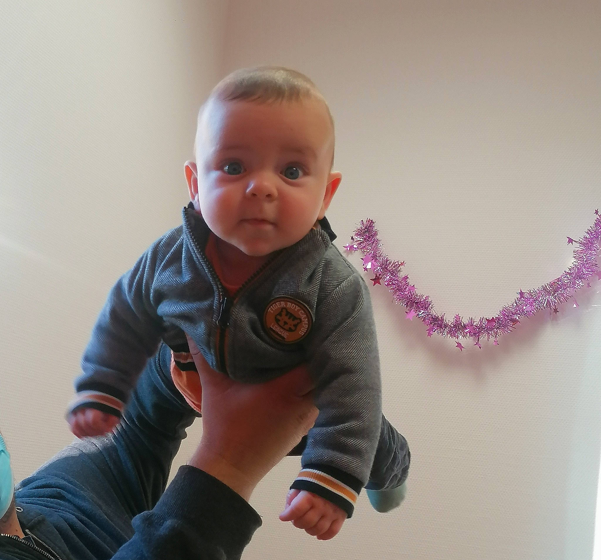 Nino a rejoint le concours — aidez-le/la à gagner de superbes lots ! arm, baby, baby_toddler_clothing, cheek, comfort, finger, flooring, fun, gesture, happy, human_body, joint, neck, outerwear, pattern, person, purple, skin, sleeve, thumb