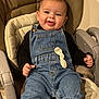 Mencia a rejoint le concours — aidez-le/la à gagner de superbes lots ! baby, child, denim_overalls, black_sweater, high_chair, cushion, smiling, tongue_out, happy, indoor, person, infant, cute, clothing, seated, baby_fashion, portrait, small_hands, footwear, cozy