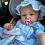 baby, blanket, blue_eyes, car_seat, child, clothing, comfort, cute, face, hand, hat, indoors, infant, pacifier, pink, portrait, seatbelt, soft_texture, toddler, white