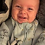 Isaac participe au concours pour gagner de l'argent avec cette photo : baby, smiling, infant, onesie, car_seat, straps, happy, face, hand, closeup, child, cute, cozy, clothing, seat_belt, safety, indoor, portrait, skin, expression