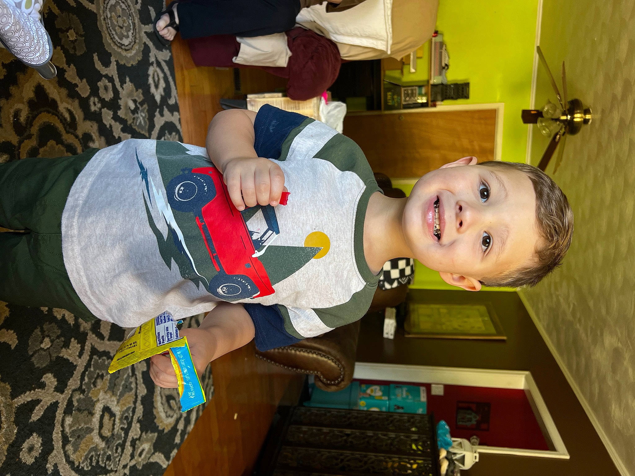 Ryker joined the competition — help win amazing prizes! baby, baby_toddler_clothing, child, event, flooring, fun, hairstyle, happy, hat, house, joy, party, person, play, room, smile, t_shirt, toddler, wood, yellow