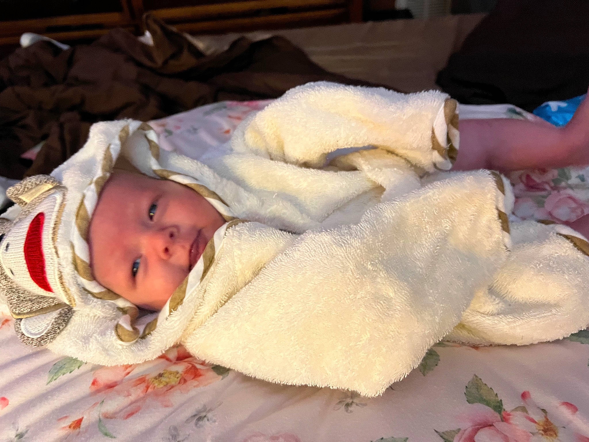Elle is registered to the contest to win money with this photo: baby, baby_products, baby_safety, baby_sleeping, baby_toddler_clothing, bedding, bedtime, blanket, child, comfort, fur, headwear, linens, nap, person, room, sleep, toddler, towel, wool