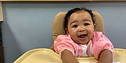 Lovely joined the competition — help win amazing prizes! baby, highchair, painting, hands, pink_clothing, smiling, happy, indoor, child, face, window, blue_wall, art, colorful, expression, person, young_child, seated, curly_hair, playful