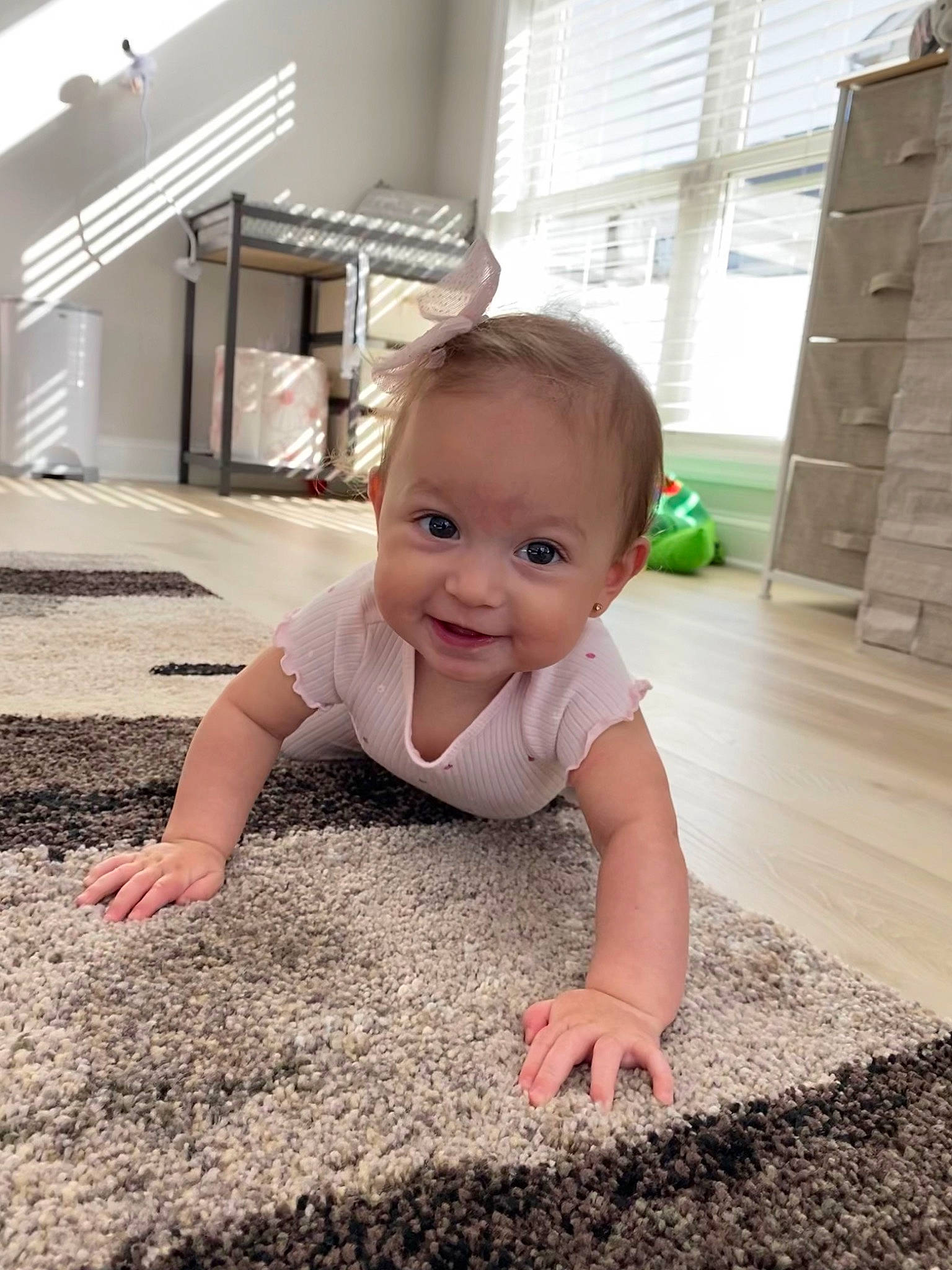 Peyton joined the competition — help win amazing prizes! baby, baby_toddler_clothing, child, crawling, finger, floor, flooring, fun, grass, happy, hardwood, joy, leg, people_in_nature, person, road_surface, skin, smile, soil, standing