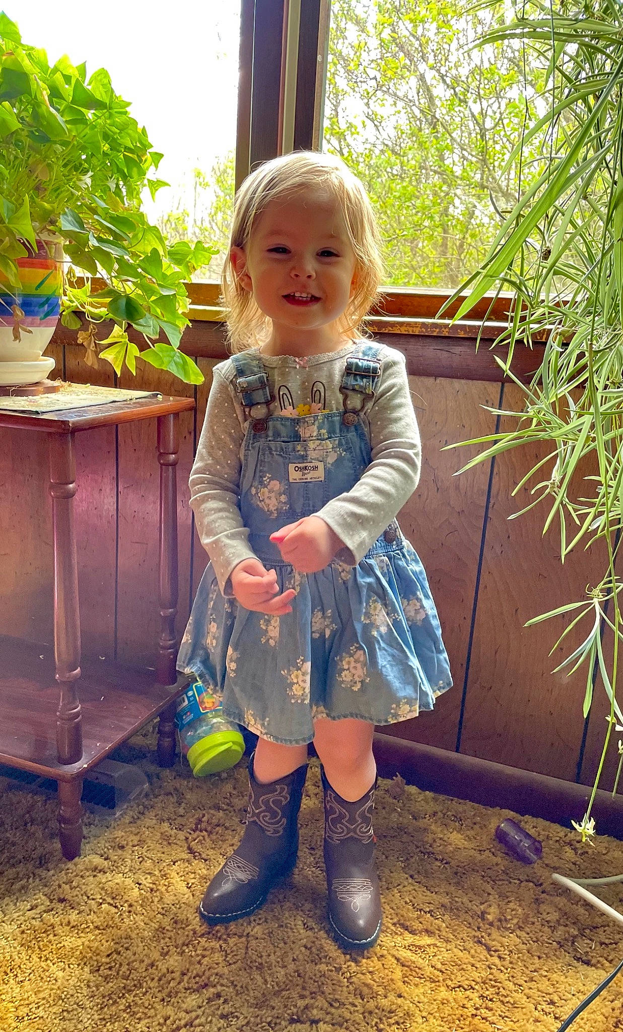 Amity joined the competition — help win amazing prizes! baby_toddler_clothing, blond, child, day_dress, dress, eye, face, facial_expression, flowerpot, fun, grass, happy, joy, people_in_nature, person, plant, sandal, smile, standing, toddler