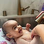 baby, bath, smiling, water, bubbles, towel, sink, hand, faucet, skin, face, infant, happy, cute, child, cleaning, home, person, bathroom, playful