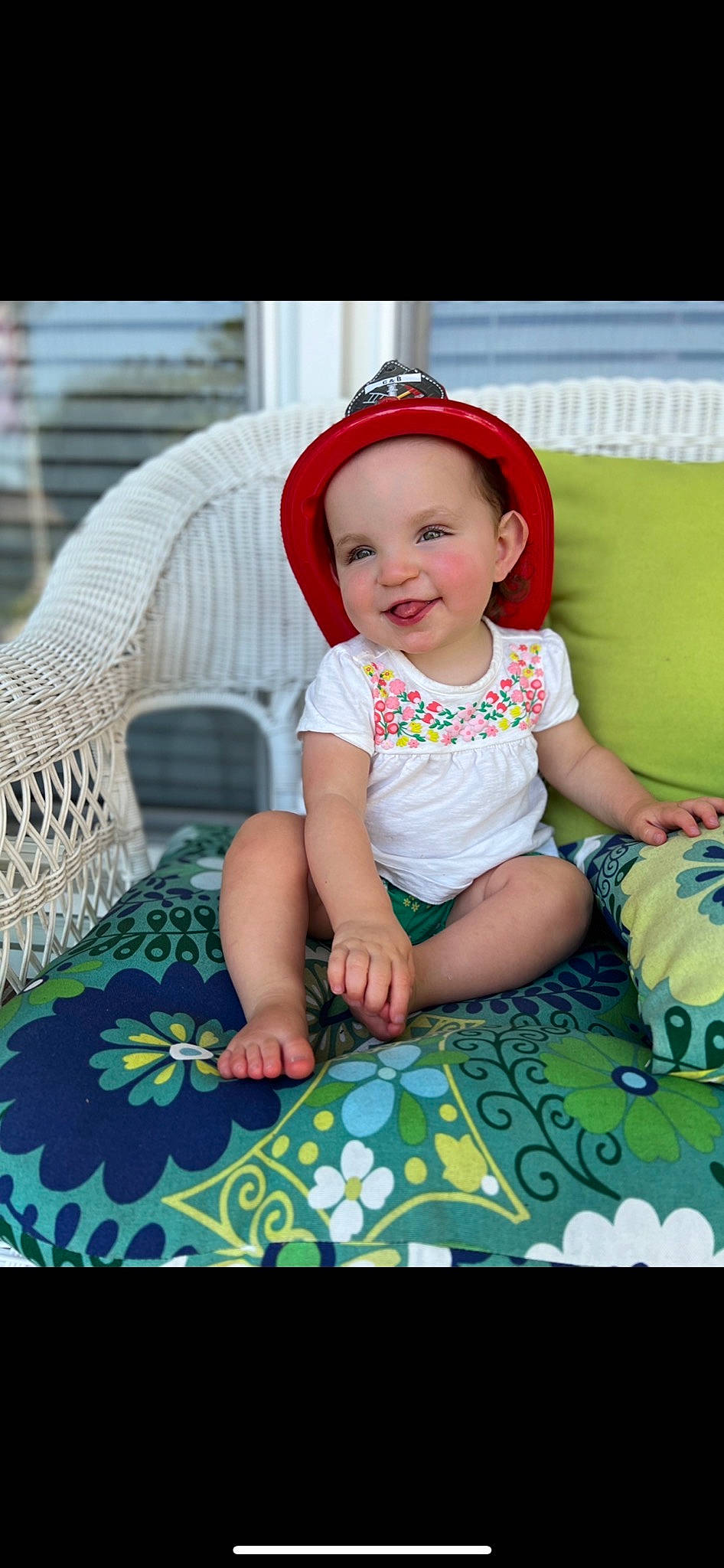 Ridley joined the competition — help win amazing prizes! baby, baby_toddler_clothing, baseball_cap, cap, child, fun, grass, happy, hat, headgear, headwear, joy, leisure, magenta, pattern, person, product, shorts, sitting, sleeve