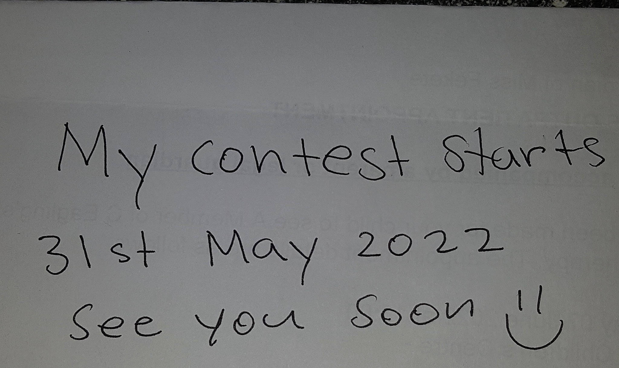 Chance is registered to the contest to win money with this photo: calligraphy, font, handwriting, number, paper, paper_product, parallel, rectangle, whiteboard, writing