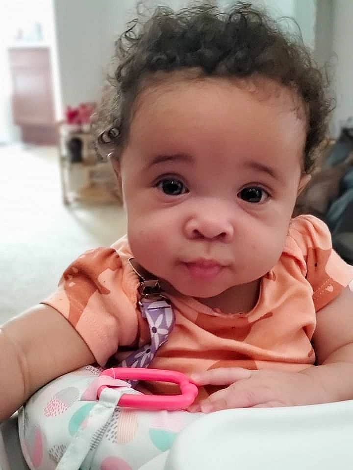 Janiyah joined the competition — help win amazing prizes! baby, baby_toddler_clothing, cheek, comfort, ear, eye, eyebrow, eyelash, finger, gesture, hairstyle, happy, iris, lip, mouth, nose, person, pink, skin, thumb