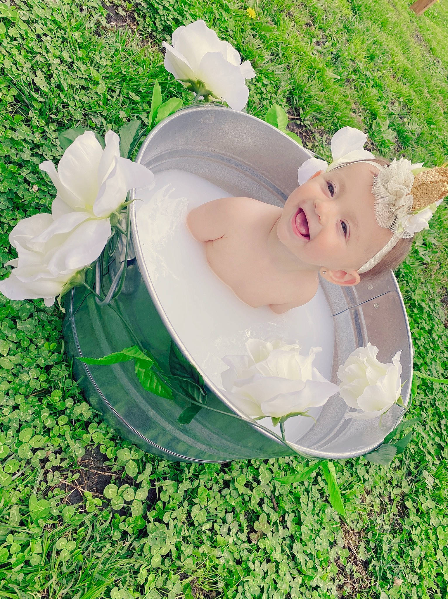 Huntleigh joined the competition — help win amazing prizes! baby, child, dress, flower, grass, green, headgear, joy, person, petal, photography, plant, product, toddler