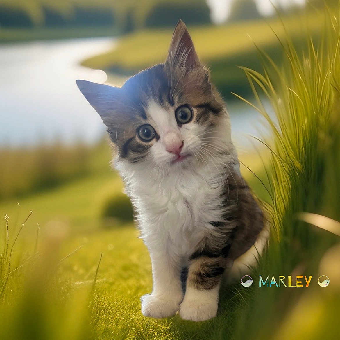 Fessard Mariion participe au concours pour gagner de l'argent avec cette photo : abyssinian, angora, animal, cat, grass, kitten, lawn, manx, pet, plant, snout