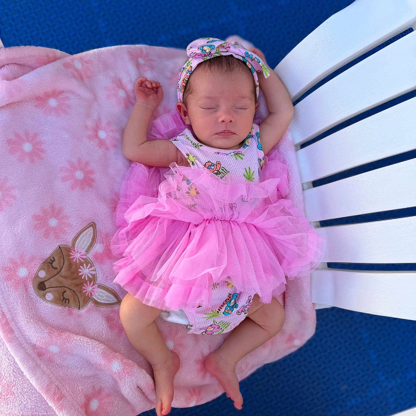 Amethyst joined the competition — help win amazing prizes! baby, blanket, blue, chair, cute, deer, dress, headband, infant, newborn, outdoor, pattern, person, pink, relaxing, resting, sleeping, soft, tutu, white