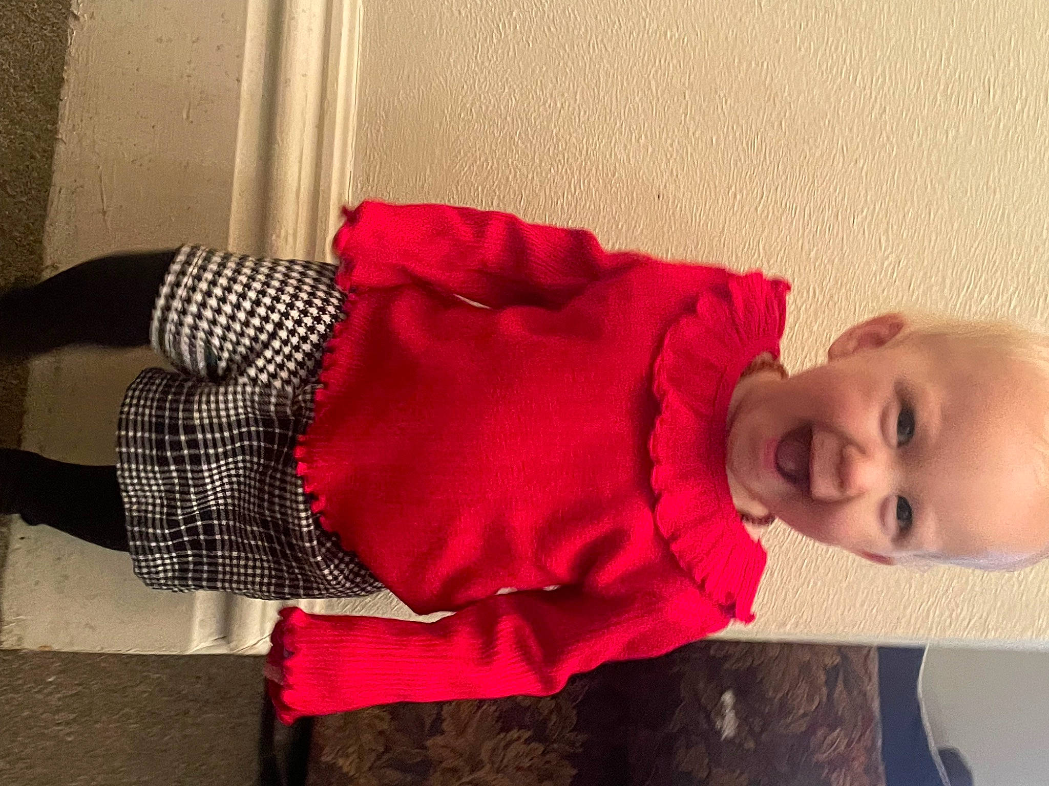 Elizabeth joined the competition — help win amazing prizes! baby, baby_toddler_clothing, carmine, child, dress, face, flooring, happy, headgear, human_body, human_leg, magenta, pattern, person, pink, sleeve, smile, textile, toddler, wood