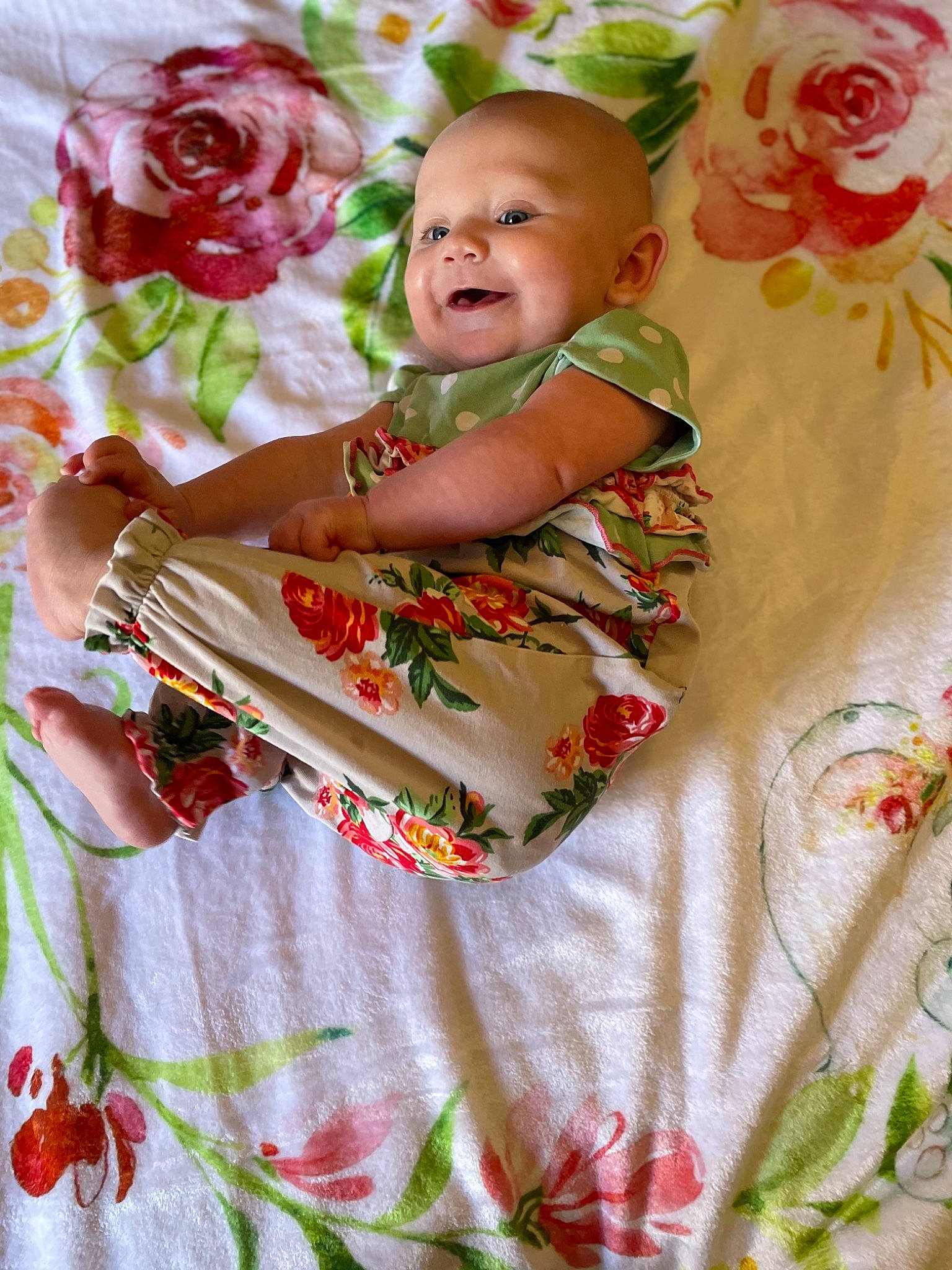 Rilynn joined the competition — help win amazing prizes! baby, baby_toddler_clothing, child, cut_flowers, event, green, happy, jewellery, linens, pattern, peach, people_in_nature, person, petal, pink, red, rose, skin, smile, textile