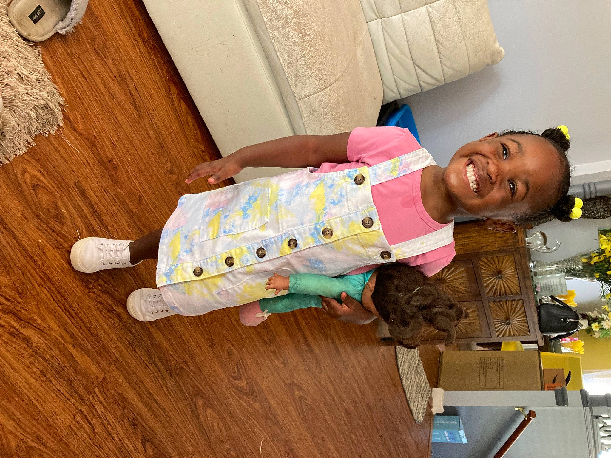 Nia joined the competition — help win amazing prizes! baby, baby_toddler_clothing, child, comfort, flooring, flowerpot, happy, hardwood, houseplant, joy, mechanical_fan, pattern, person, pink, plant, play, room, smile, toddler, white