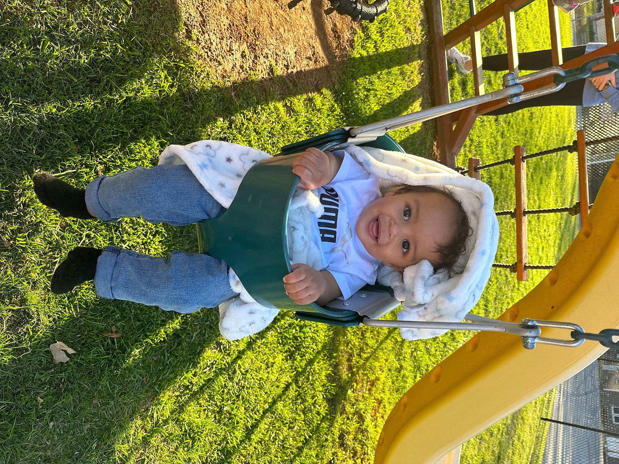 Caisen joined the competition — help win amazing prizes! baby, baby_toddler_clothing, child, electric_blue, fun, grass, happy, hat, joy, leaf, leisure, people_in_nature, person, plant, recreation, shadow, toddler, tree, yellow