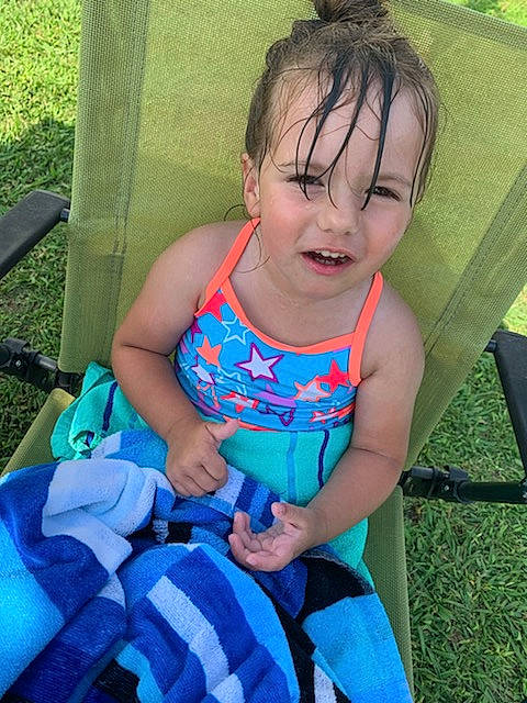 Kynlee joined the competition — help win amazing prizes! baby, baby_products, baby_toddler_clothing, beauty, blue, child, electric_blue, fun, grass, green, happy, leaf, leisure, people, person, product, recreation, sitting, summer, swing